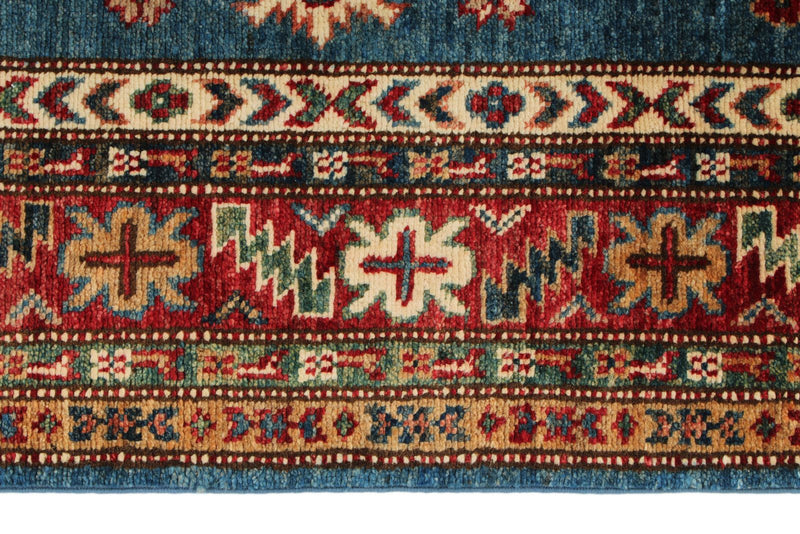 3x21 Light Blue and Red Kazak Tribal Runner