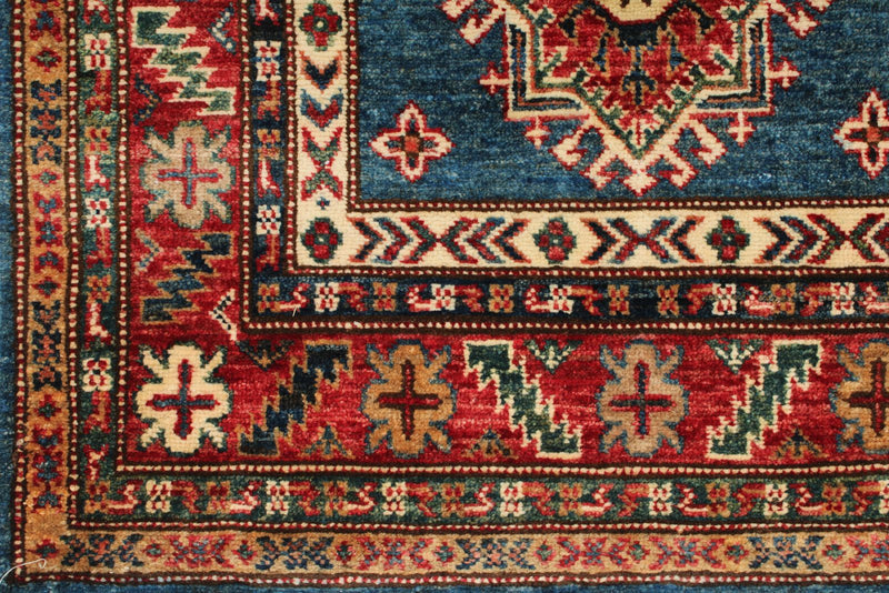 3x21 Light Blue and Red Kazak Tribal Runner