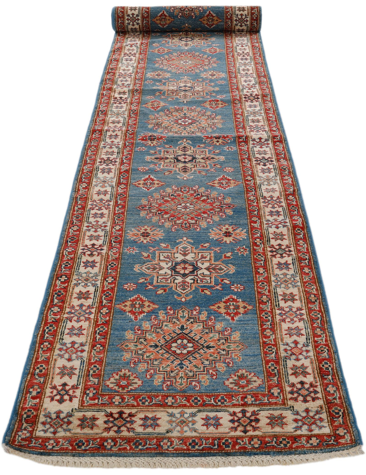 3x21 Light Blue and Ivory Kazak Tribal Runner