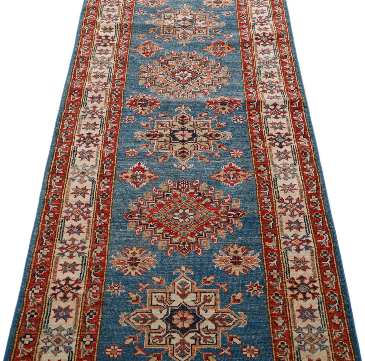3x21 Light Blue and Ivory Kazak Tribal Runner