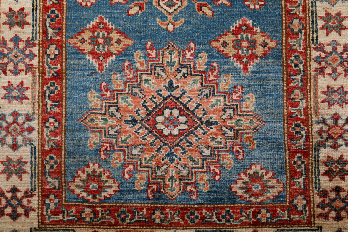 3x21 Light Blue and Ivory Kazak Tribal Runner