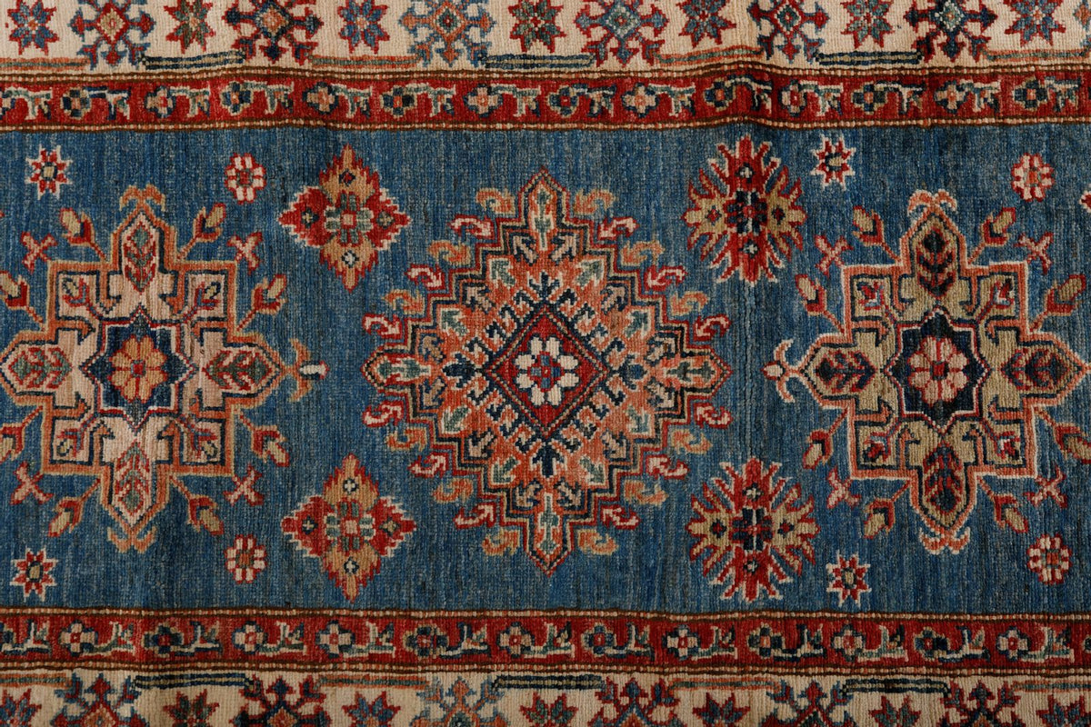 3x21 Light Blue and Ivory Kazak Tribal Runner