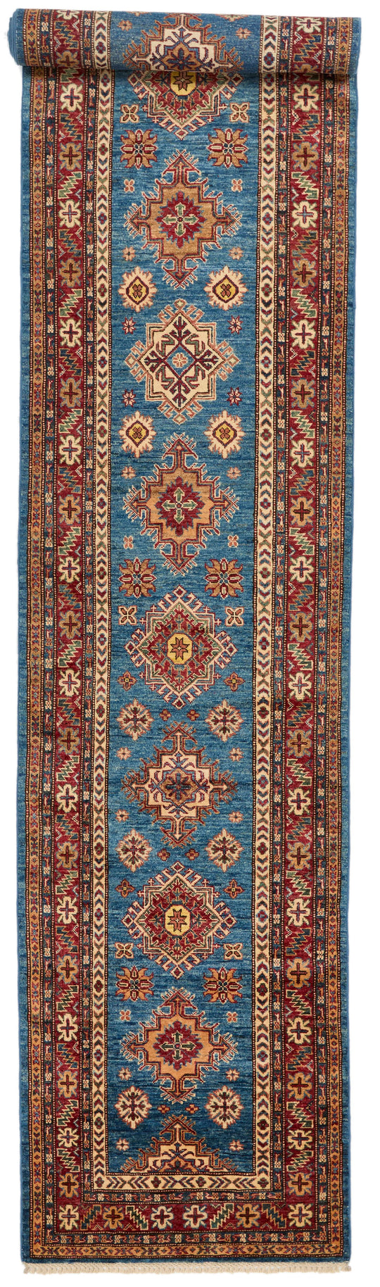3x20 Light Blue and Red Kazak Tribal Runner
