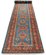 3x20 Light Blue and Red Kazak Tribal Runner