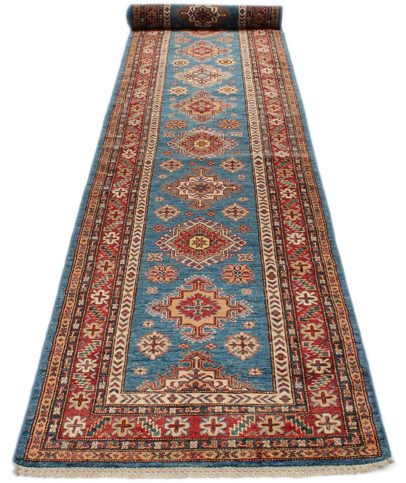 3x20 Light Blue and Red Kazak Tribal Runner