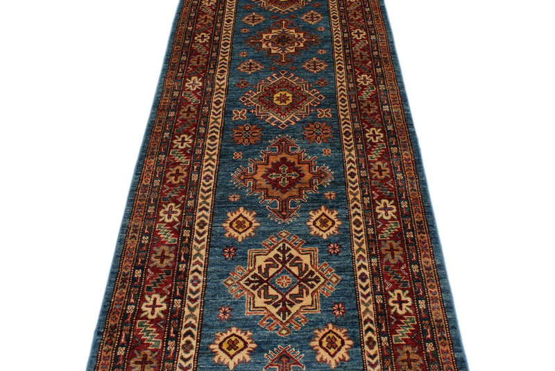 3x20 Light Blue and Red Kazak Tribal Runner