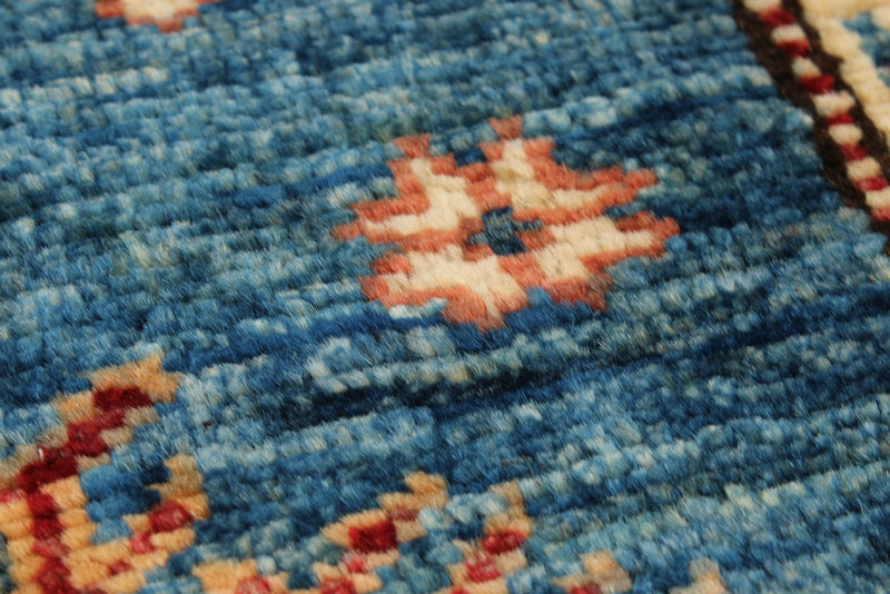 3x20 Light Blue and Red Kazak Tribal Runner