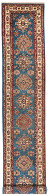 3x20 Light Blue and Ivory Kazak Tribal Runner