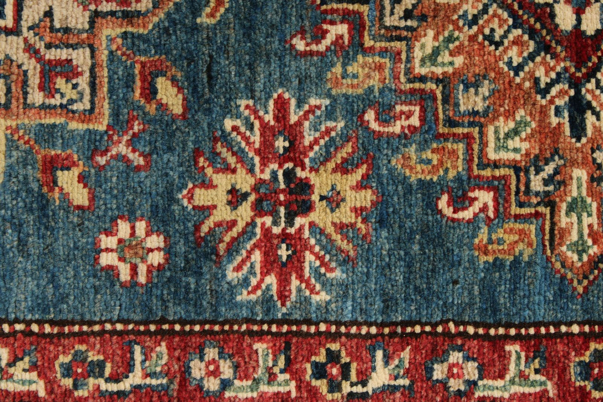 3x20 Light Blue and Ivory Kazak Tribal Runner