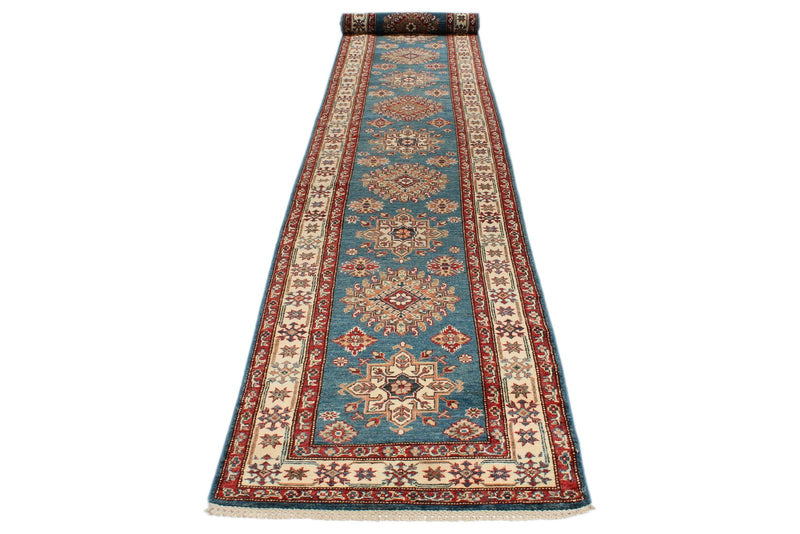 3x20 Light Blue and Ivory Kazak Tribal Runner