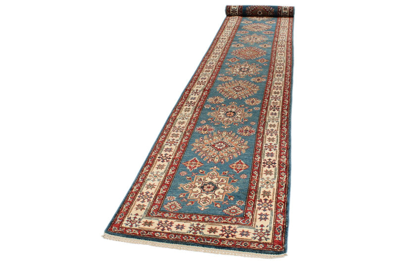 3x20 Light Blue and Ivory Kazak Tribal Runner