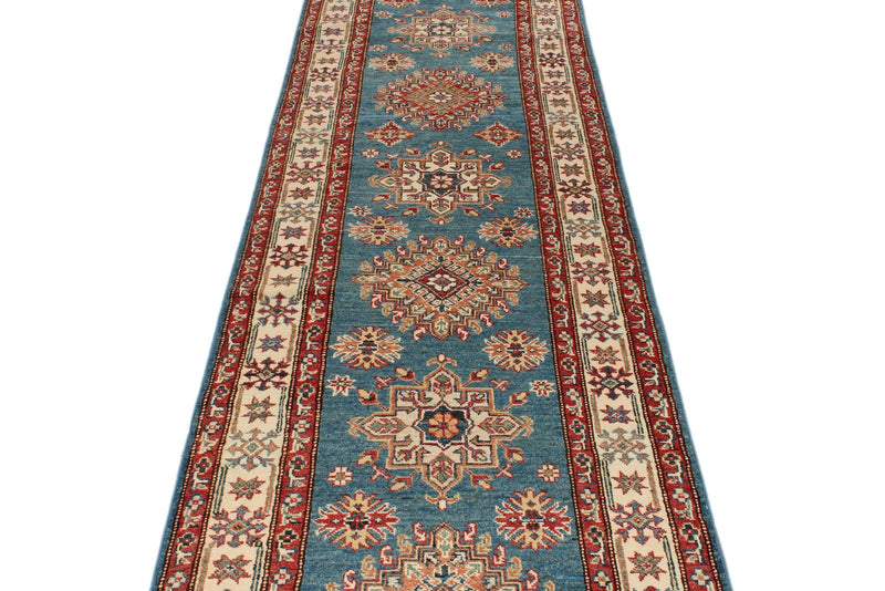 3x20 Light Blue and Ivory Kazak Tribal Runner