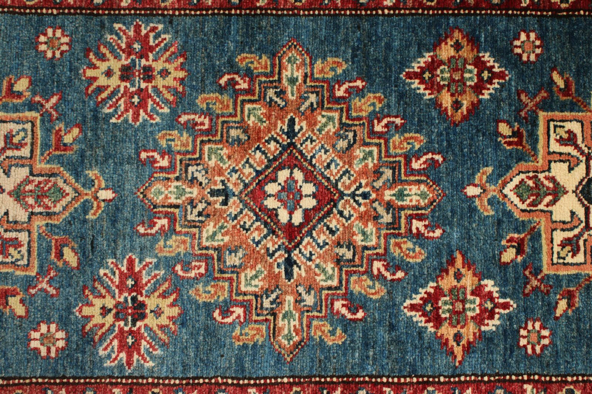 3x20 Light Blue and Ivory Kazak Tribal Runner