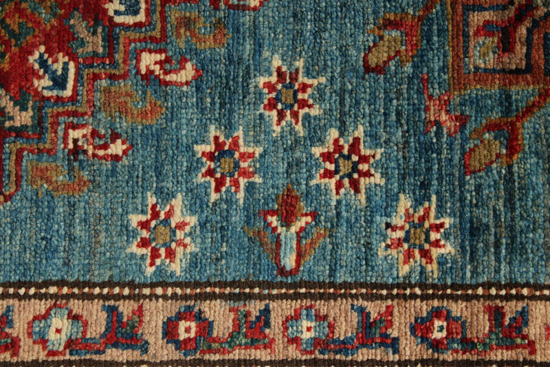 3x29 Light Blue and Red Kazak Tribal Runner