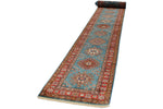 3x29 Light Blue and Red Kazak Tribal Runner