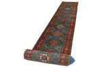 3x29 Light Blue and Red Kazak Tribal Runner