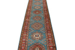 3x29 Light Blue and Red Kazak Tribal Runner