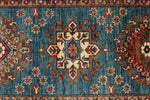 3x29 Light Blue and Red Kazak Tribal Runner