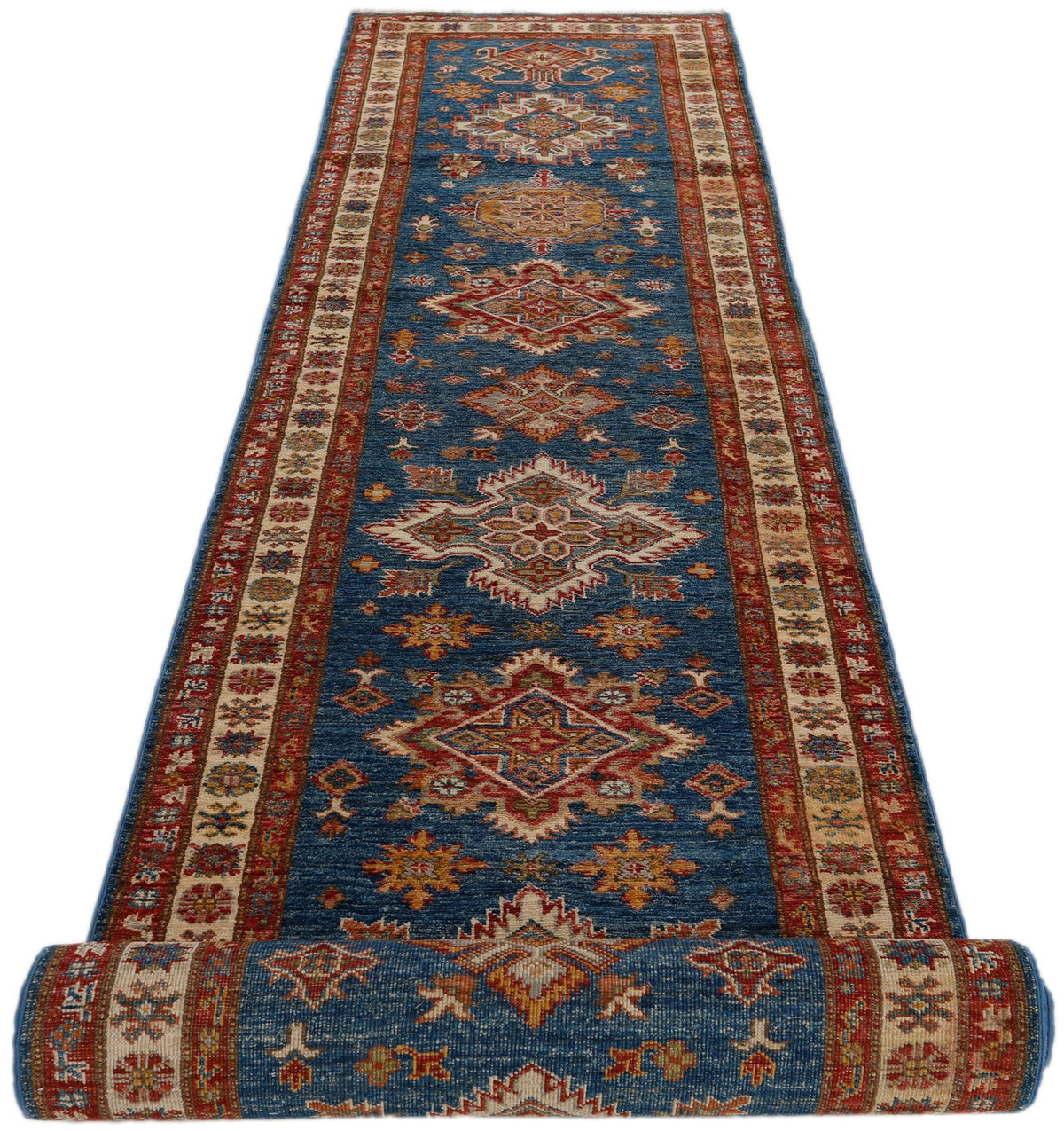 3x21 Light Blue and Ivory Kazak Tribal Runner