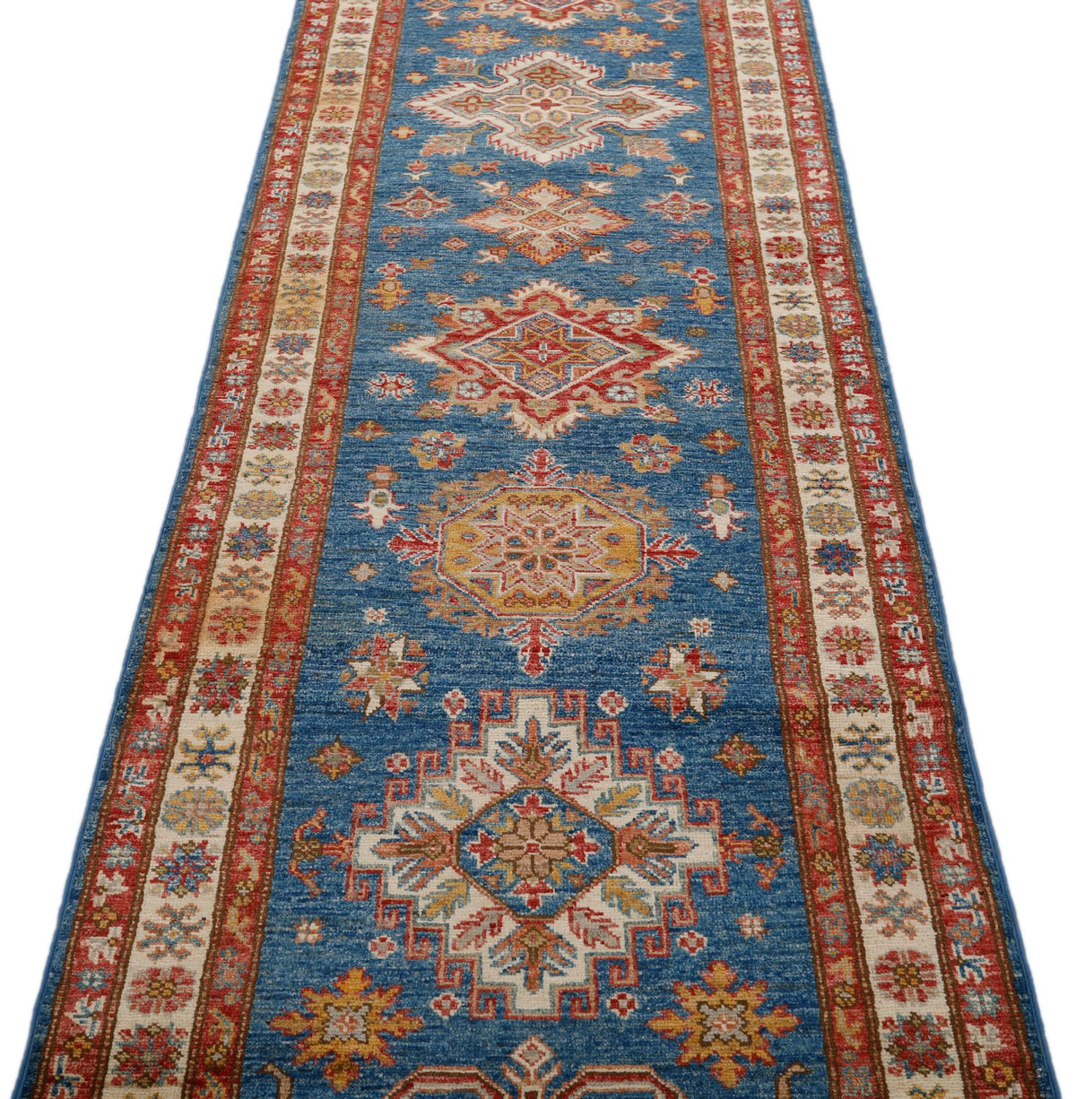 3x21 Light Blue and Ivory Kazak Tribal Runner