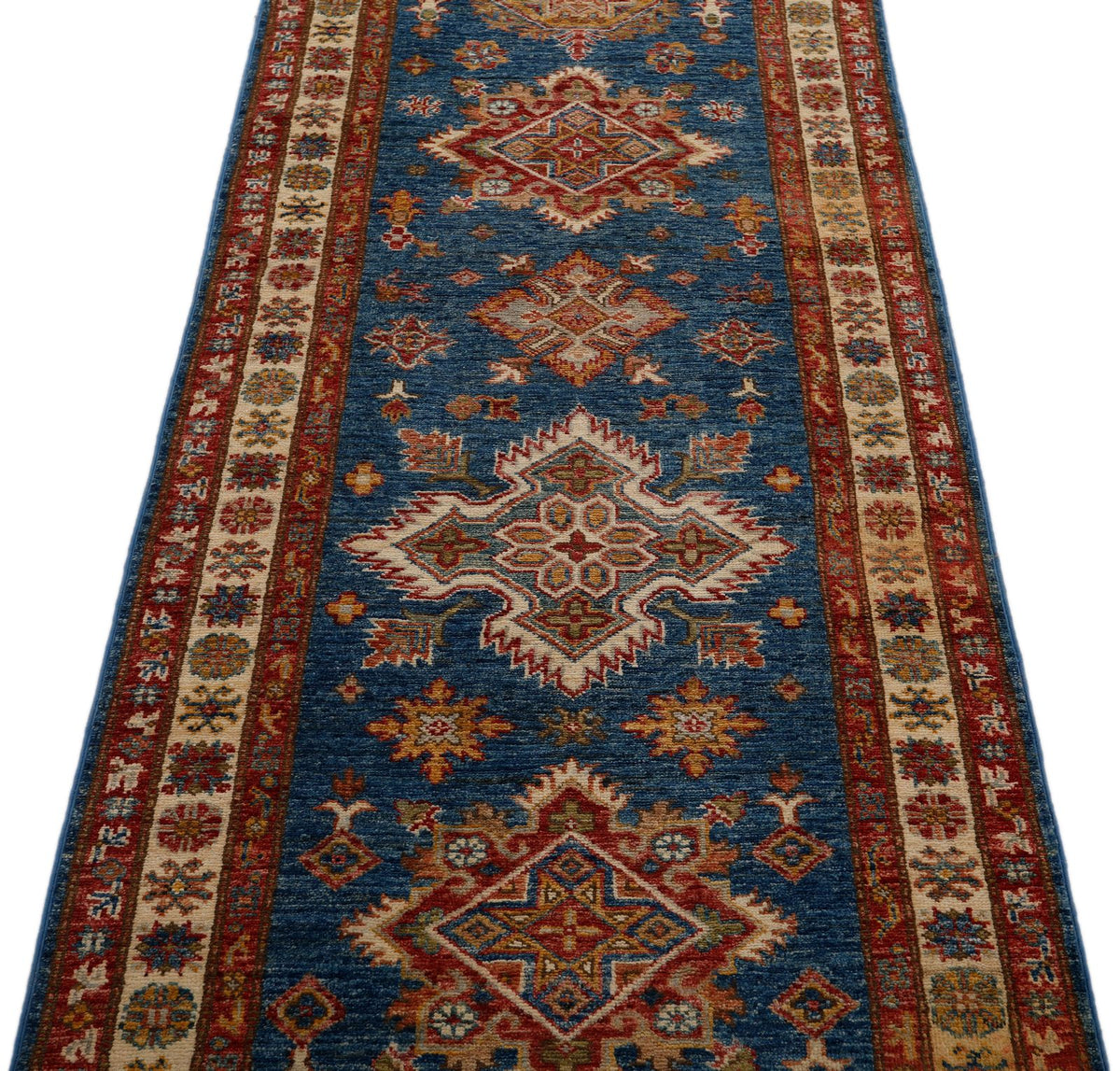 3x21 Light Blue and Ivory Kazak Tribal Runner