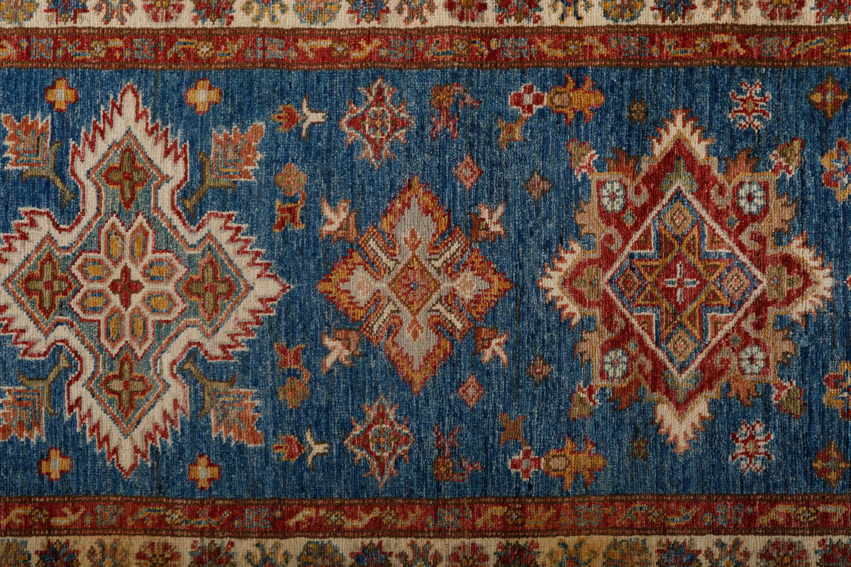 3x21 Light Blue and Ivory Kazak Tribal Runner