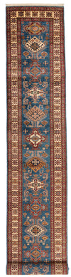 3x20 Light Blue and Ivory Kazak Tribal Runner