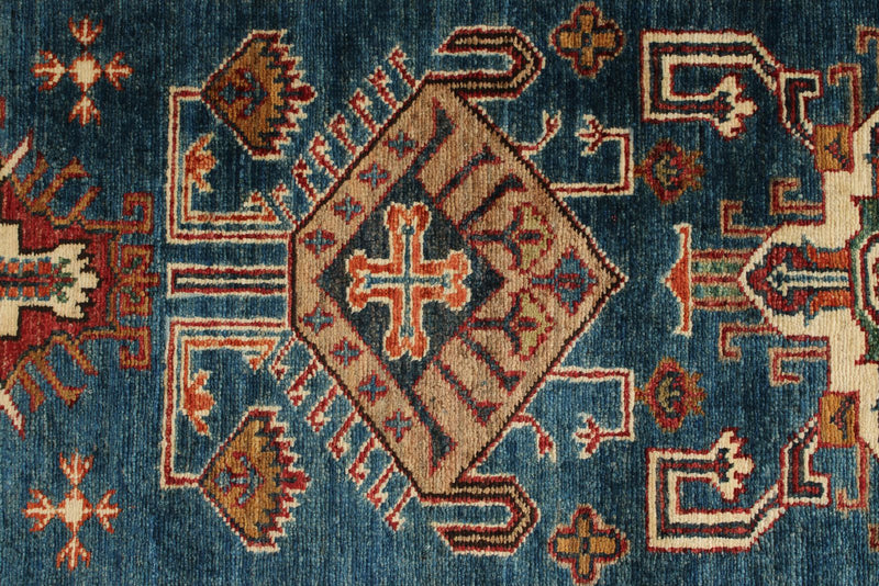 3x20 Light Blue and Ivory Kazak Tribal Runner