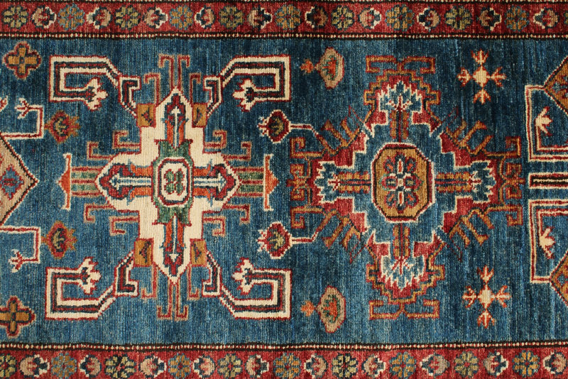 3x20 Light Blue and Ivory Kazak Tribal Runner