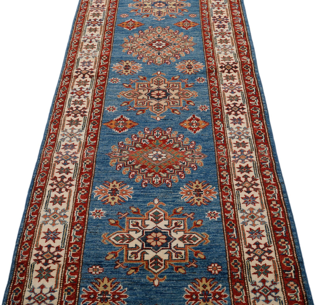 3x23 Light Blue and Ivory Kazak Tribal Runner