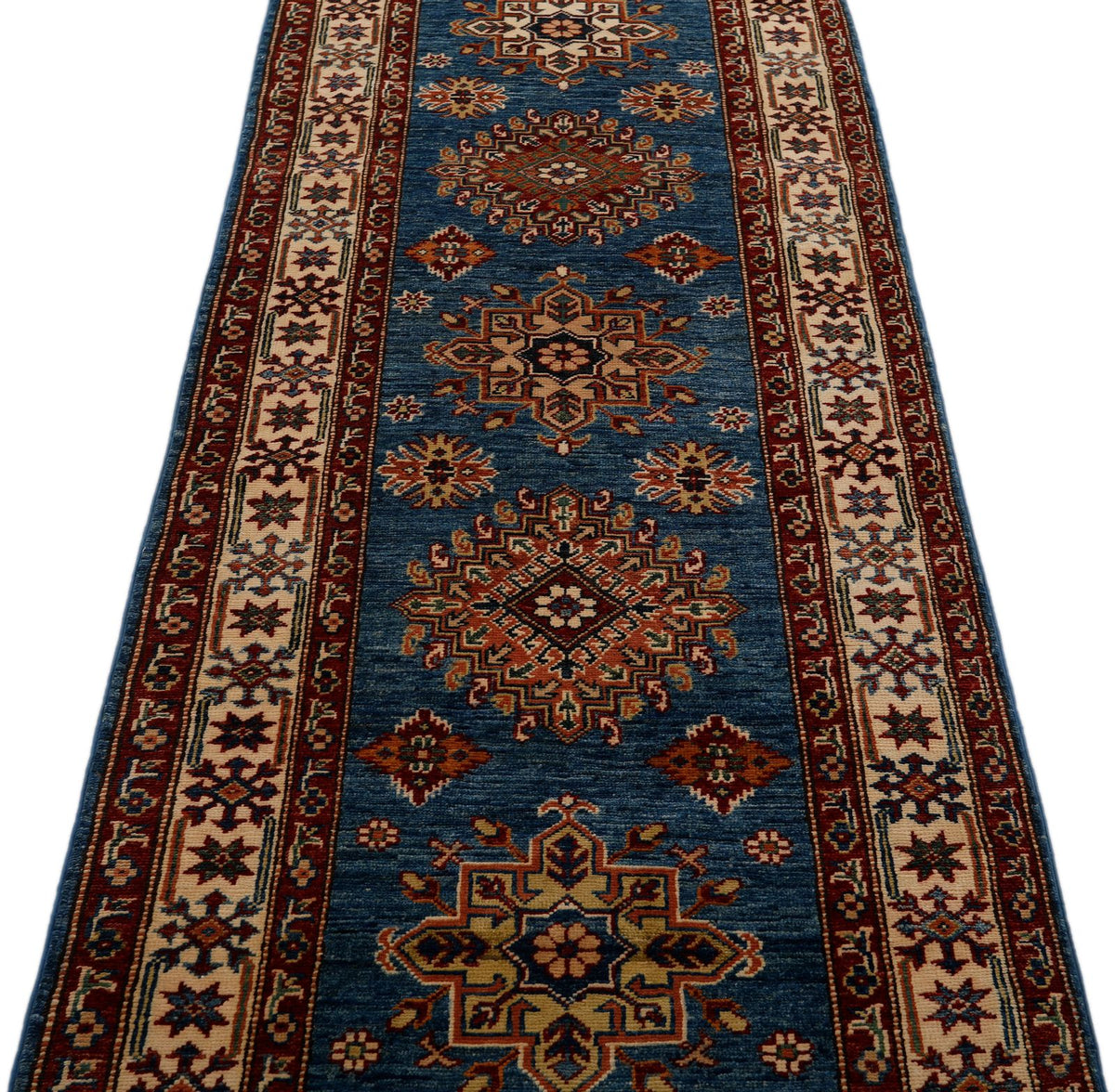 3x23 Light Blue and Ivory Kazak Tribal Runner