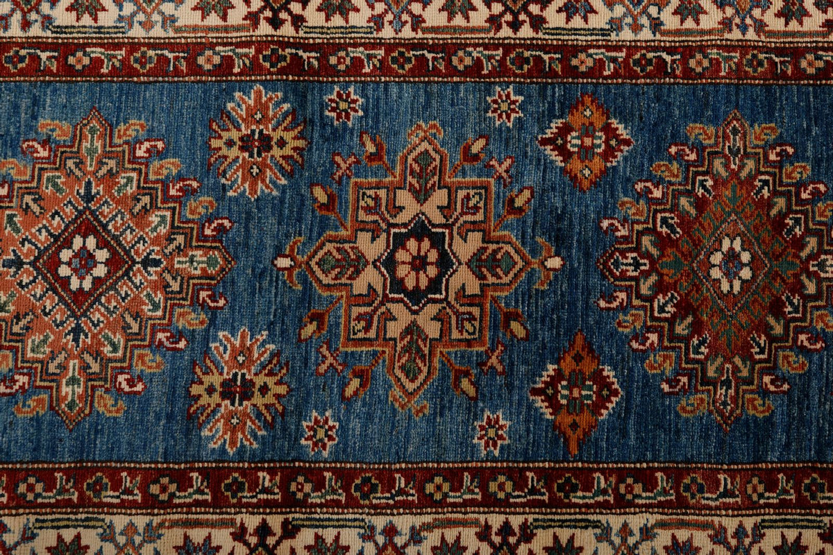 3x23 Light Blue and Ivory Kazak Tribal Runner