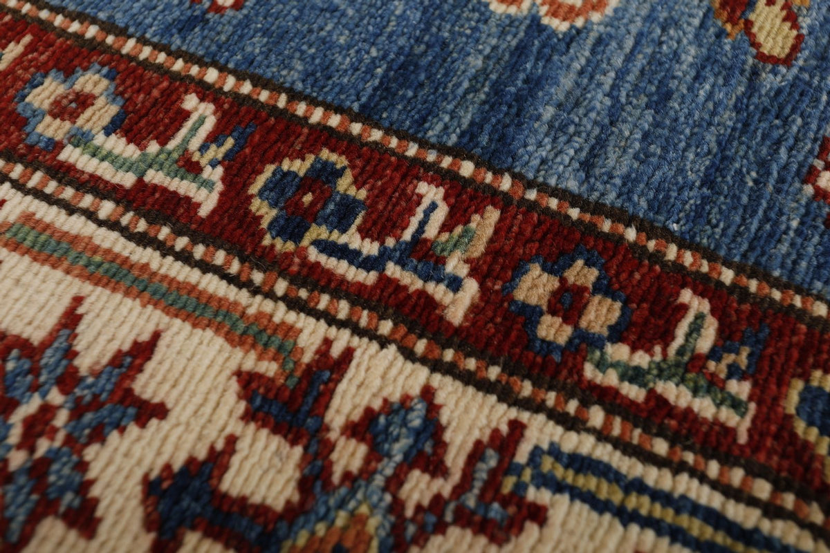 3x23 Light Blue and Ivory Kazak Tribal Runner