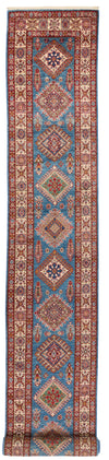 3x24 Light Blue and Ivory Kazak Tribal Runner