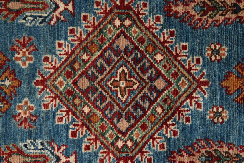 3x24 Light Blue and Ivory Kazak Tribal Runner