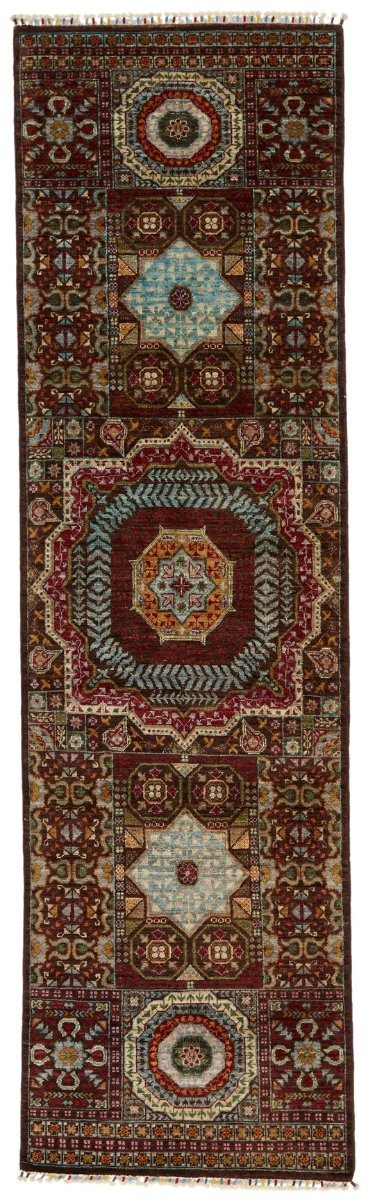 3x9 Brown and Multicolor Turkish Tribal Rug