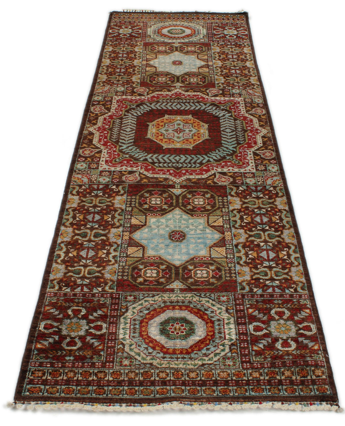 3x9 Brown and Multicolor Turkish Tribal Rug