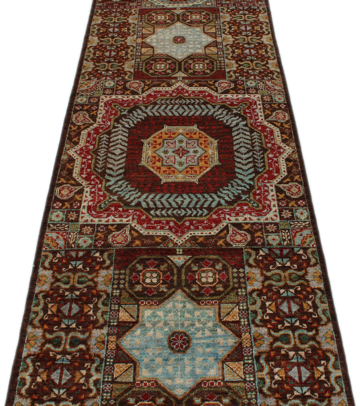 3x9 Brown and Multicolor Turkish Tribal Rug