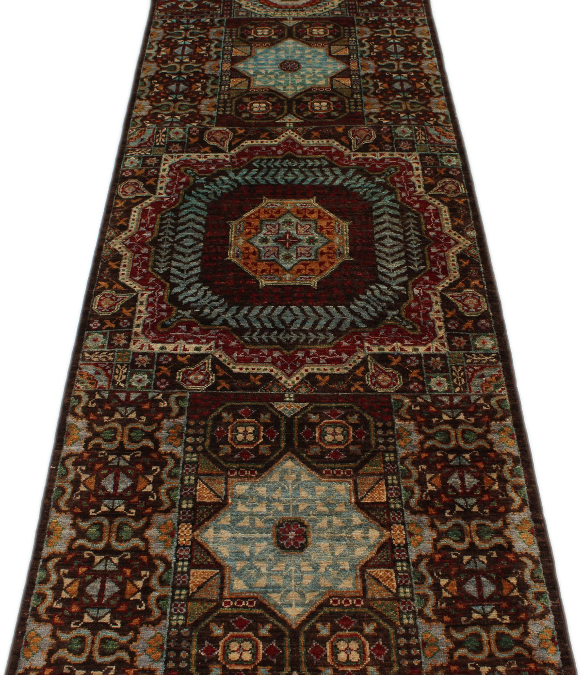 3x9 Brown and Multicolor Turkish Tribal Rug
