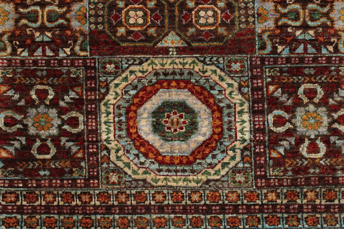 3x9 Brown and Multicolor Turkish Tribal Rug