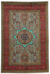 7x10 Gray and Red Turkish Tribal Rug