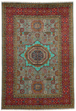 7x10 Gray and Red Turkish Tribal Rug