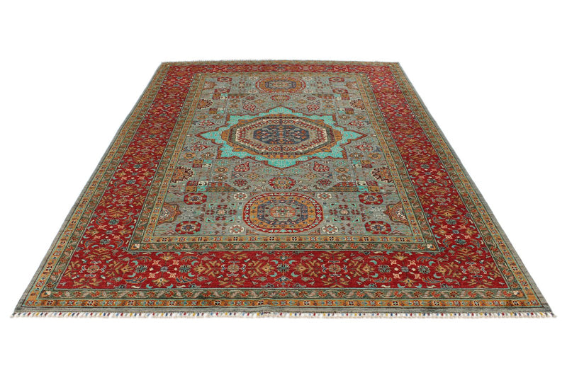 7x10 Gray and Red Turkish Tribal Rug