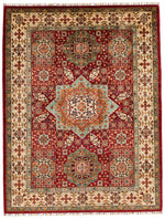 5x7 Red and Ivory Turkish Tribal Rug