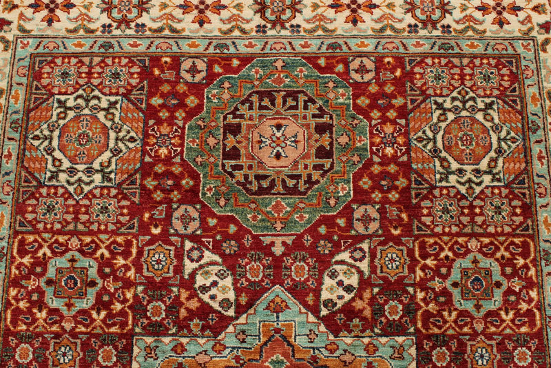 5x7 Red and Ivory Turkish Tribal Rug