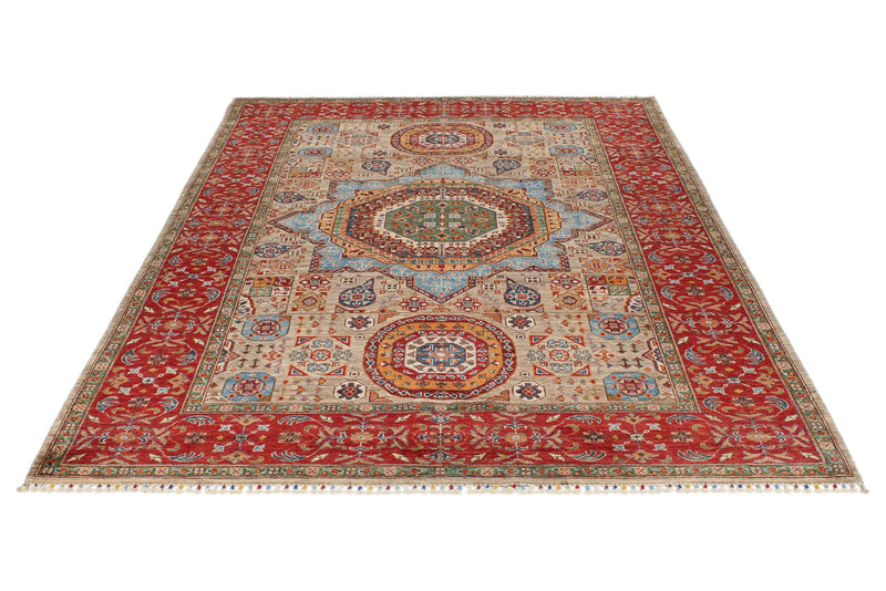 6x8 Camel and Red Turkish Tribal Rug