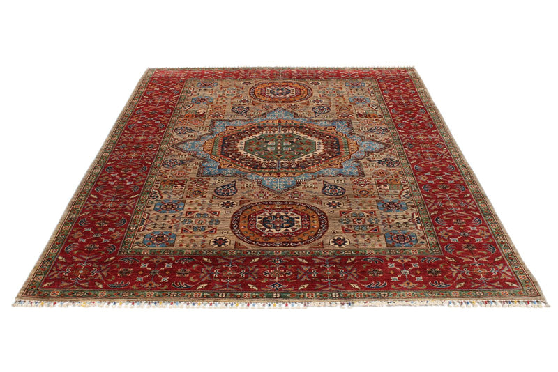 6x8 Camel and Red Turkish Tribal Rug