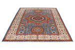 6x9 Blue and Ivory Turkish Tribal Rug