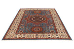 6x9 Blue and Ivory Turkish Tribal Rug