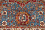 6x9 Blue and Ivory Turkish Tribal Rug